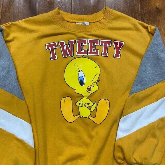 Looney Tunes VTG Tweety Bird Crewneck Sweatshirt Orange Gray Women's XL - Picture 2 of 7